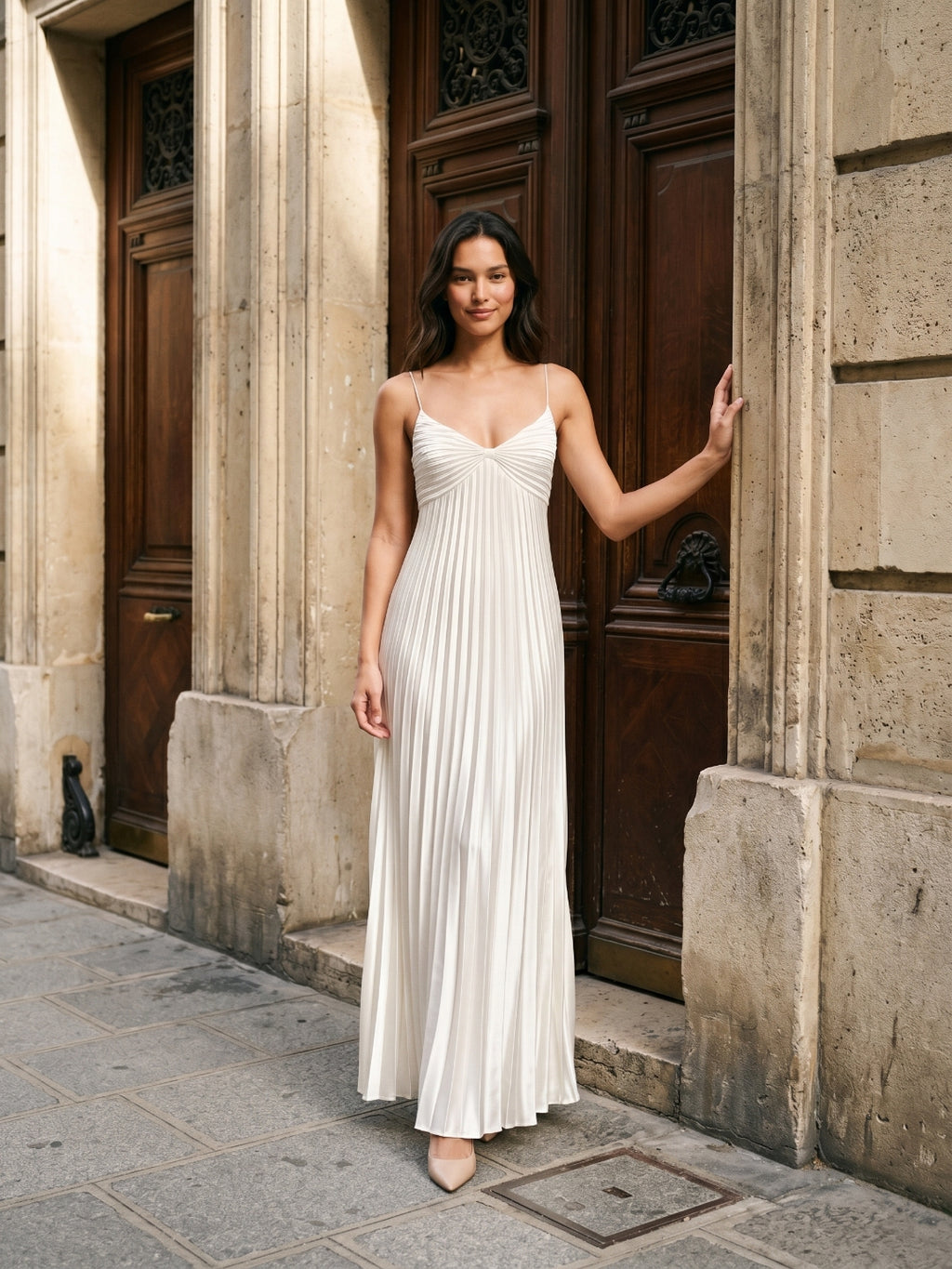 White Satin Column Scoop Neck Backless Ankle-Length Prom Dress