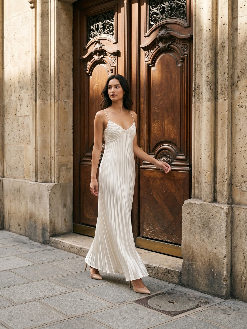 White Satin Column Scoop Neck Backless Ankle-Length Prom Dress