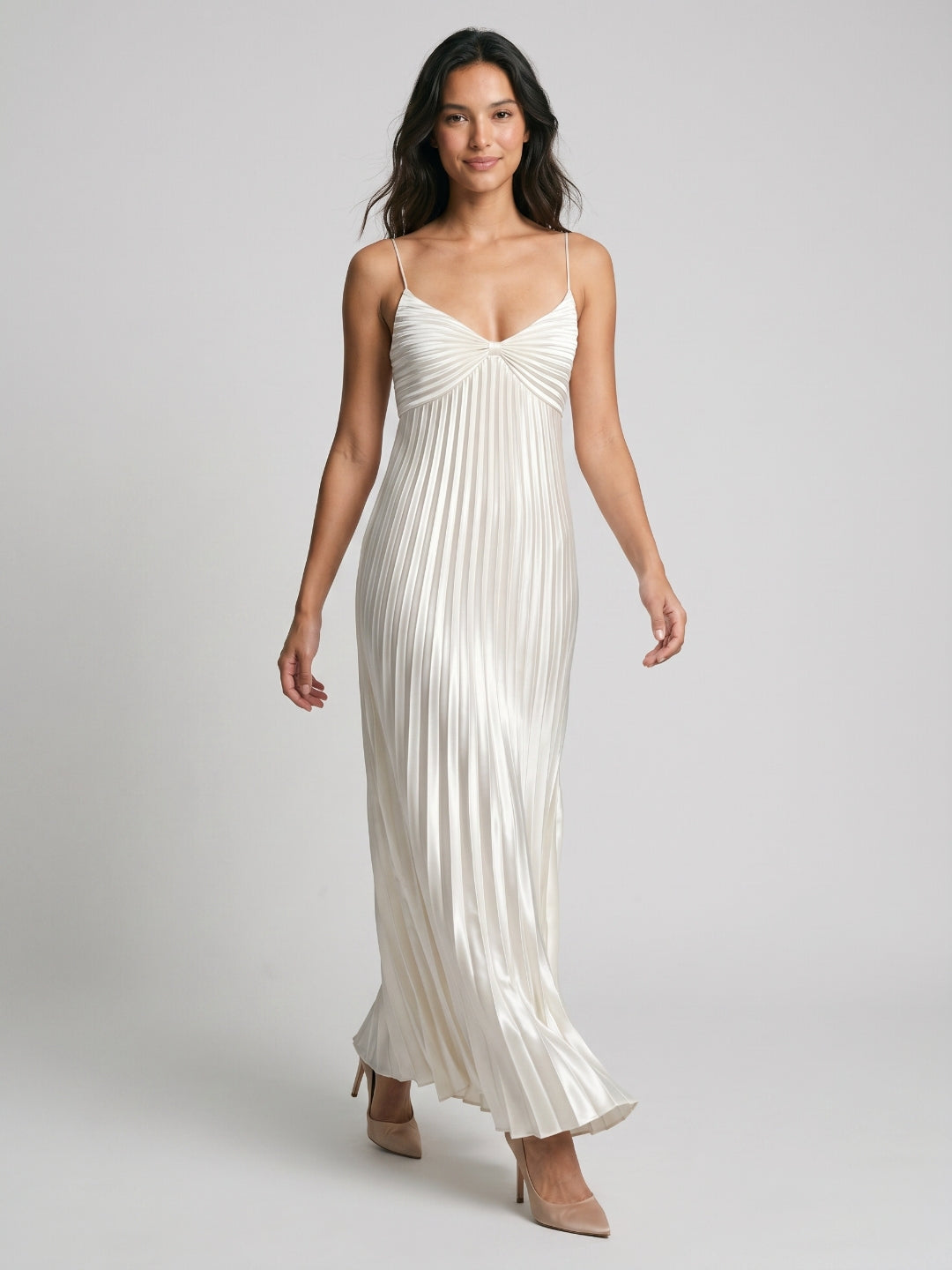 White Satin Column Scoop Neck Backless Ankle-Length Prom Dress