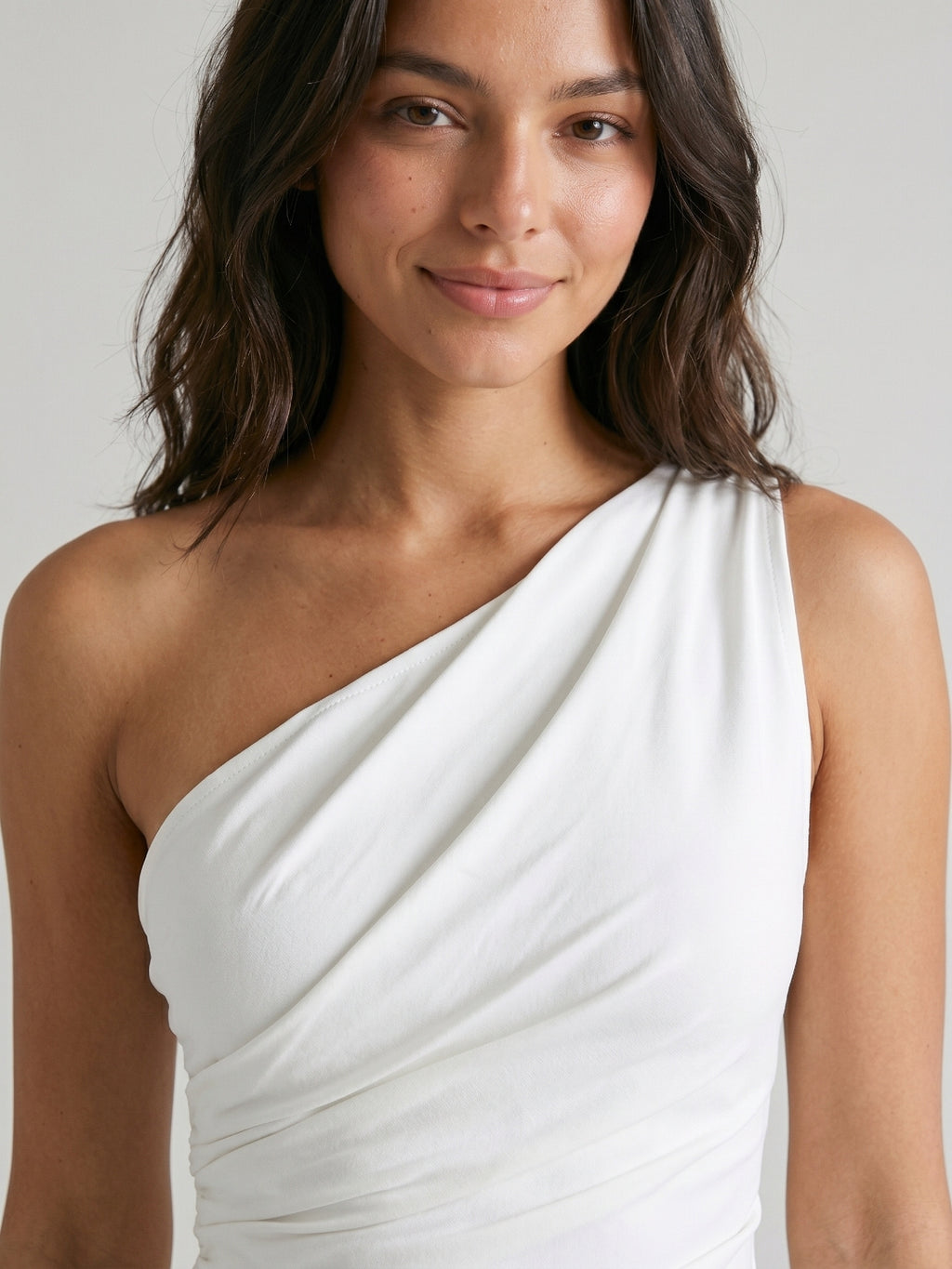 White Satin Sheath One Shoulder Backless Short Homecoming Dress with Pleating