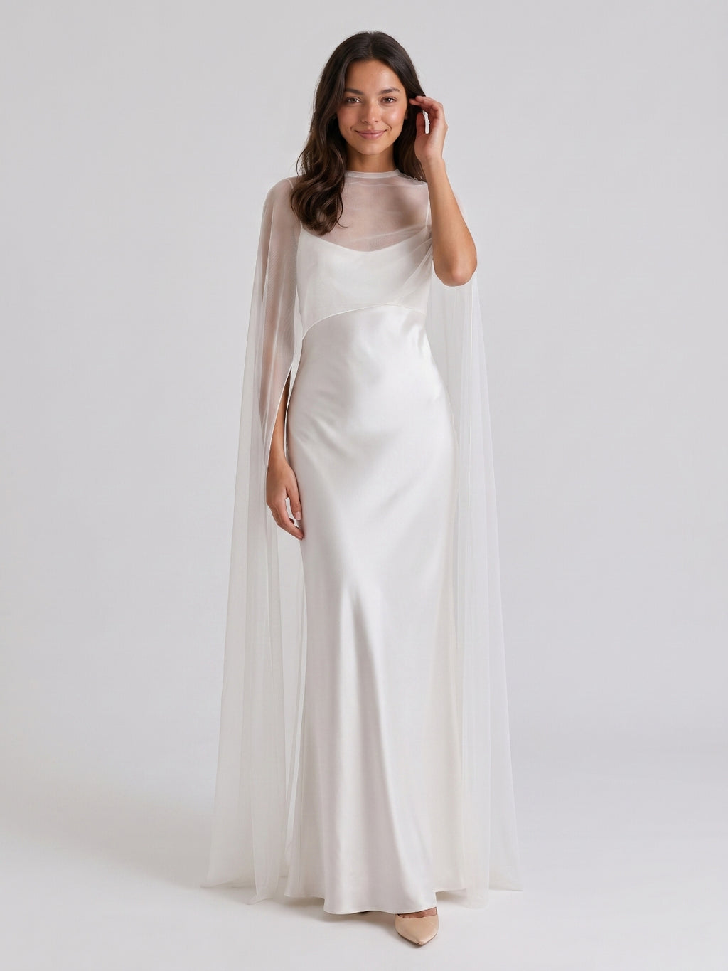 White Satin Sheath Scoop Neck Backless Ankle-Length Prom Dress
