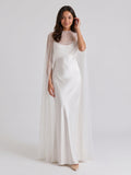 White Satin Sheath Scoop Neck Backless Ankle-Length Prom Dress