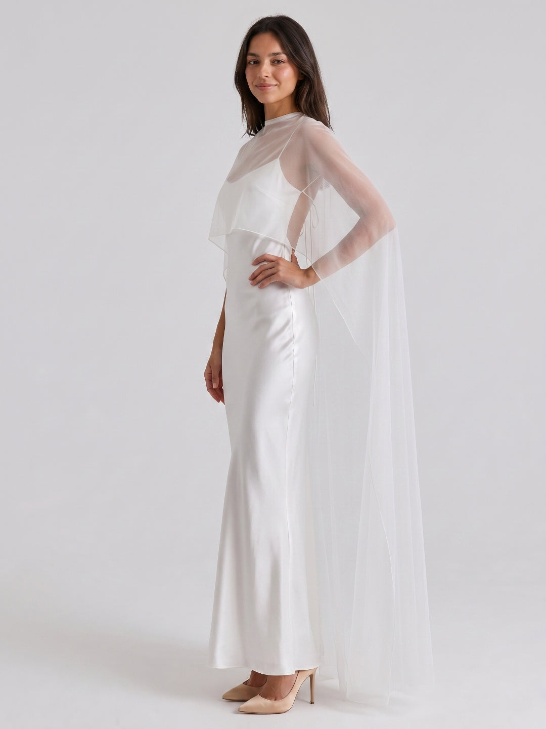 White Satin Sheath Scoop Neck Backless Ankle-Length Prom Dress