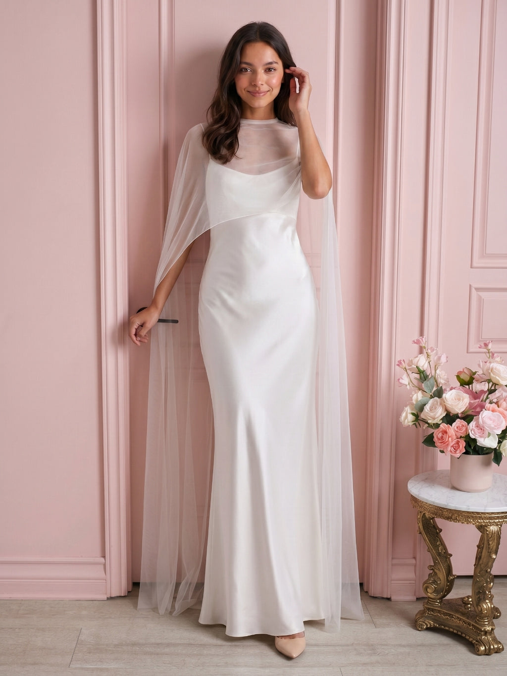 White Satin Sheath Scoop Neck Backless Ankle-Length Prom Dress