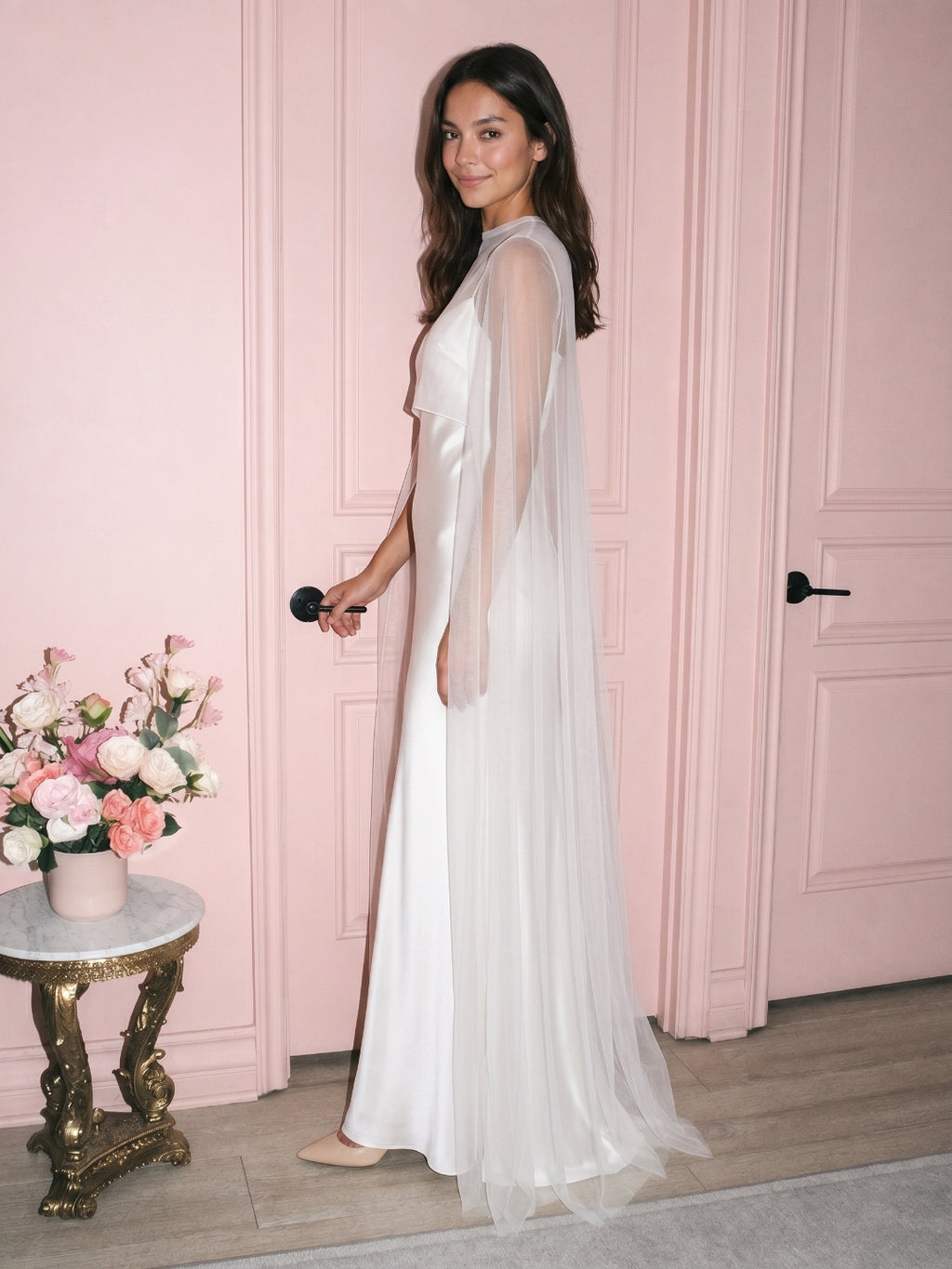 White Satin Sheath Scoop Neck Backless Ankle-Length Prom Dress