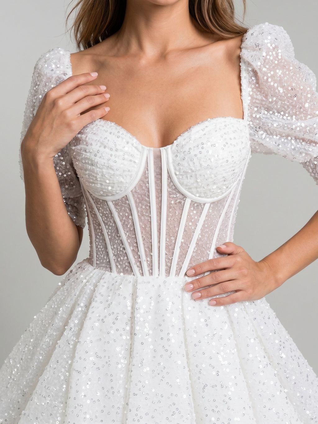 White Sequin A-Line Sweetheart Criss-Cross Straps Short Homecoming Dress