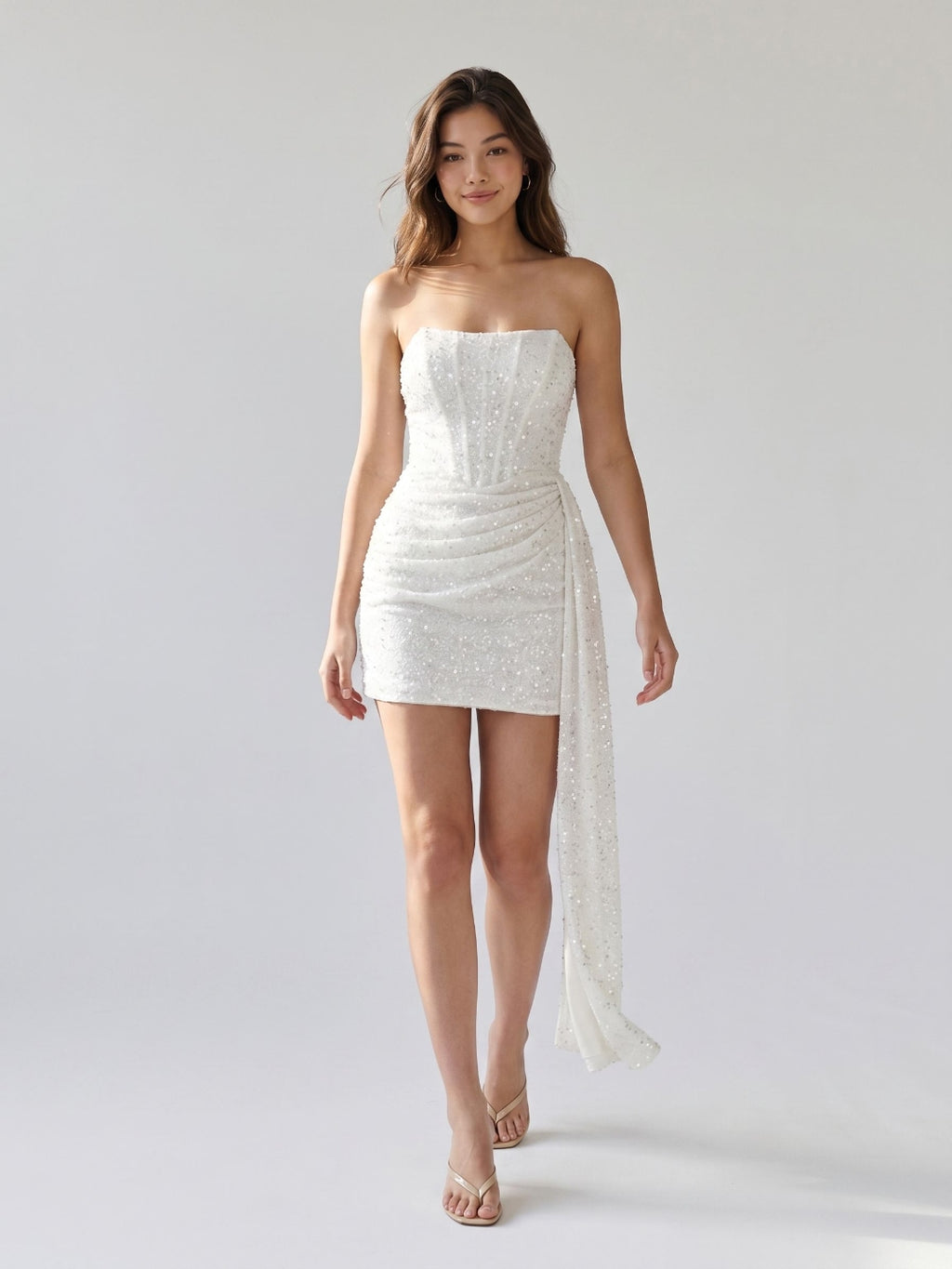 White Sequins Sheath Straight Neck Backless Mini Homecoming Dress