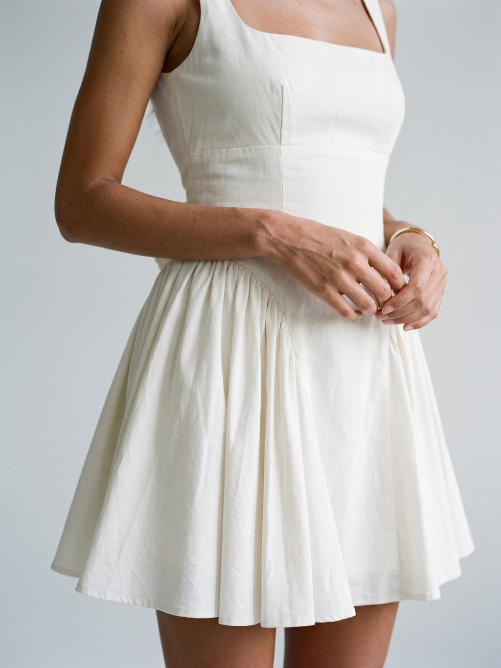 White Stretch Crepe A-Line Square Neck Backless Short Homecoming Dress with Bow