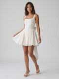 White Stretch Crepe A-Line Square Neck Backless Short Homecoming Dress with Bow