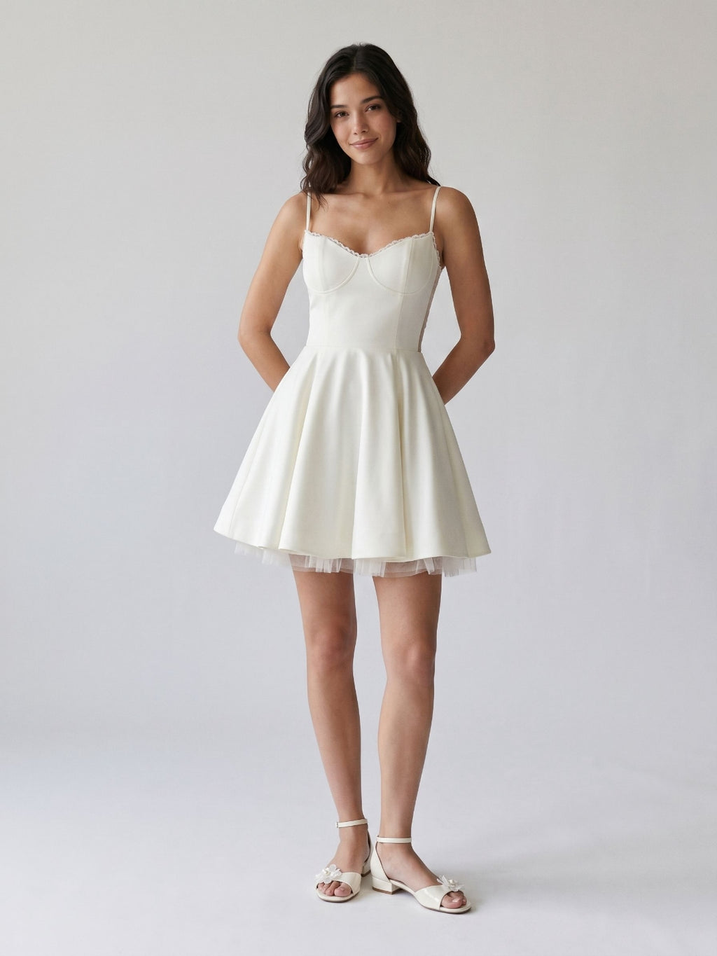 White Stretch Knit A-Line Sweetheart Back Zip Mini Homecoming Dress