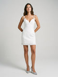 White Stretch Knit A-Line Sweetheart Back Zip Mini Homecoming Dress with Pleats