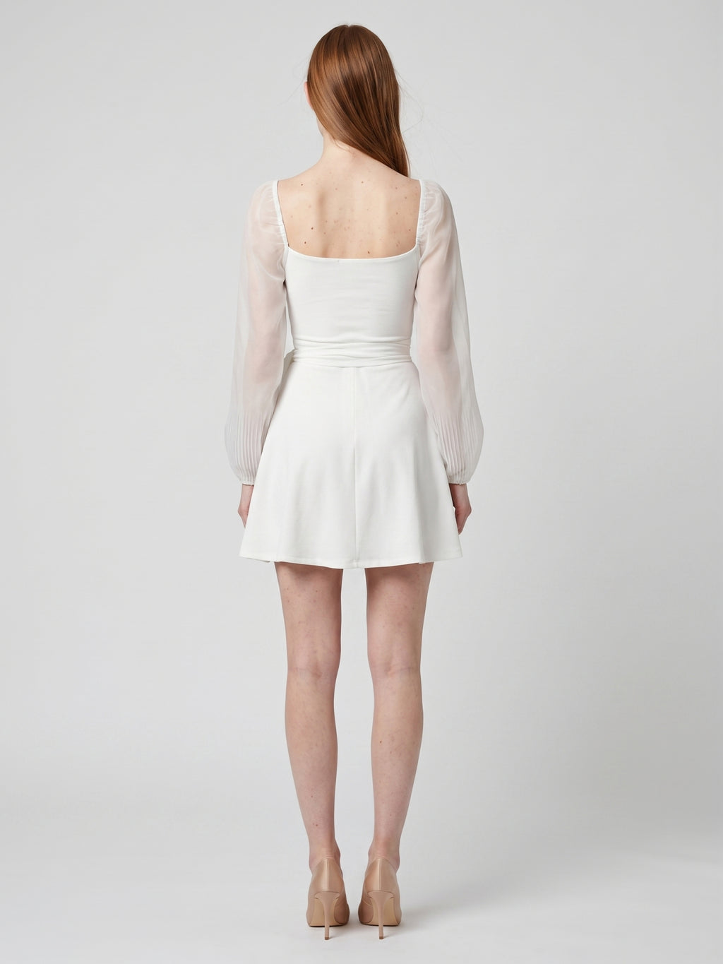 White Stretch Knit A-Line V-Neck Backless Knee-Length Bridesmaid Dress