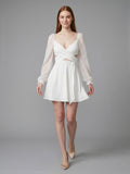 White Stretch Knit A-Line V-Neck Backless Knee-Length Bridesmaid Dress