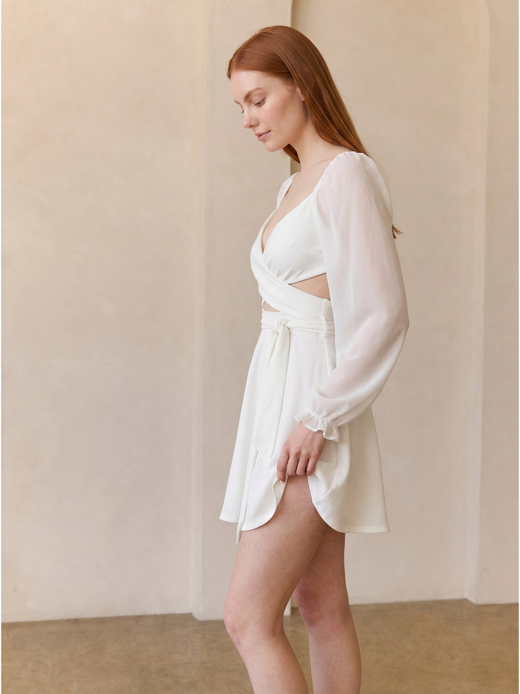 White Stretch Knit A-Line V-Neck Backless Knee-Length Bridesmaid Dress