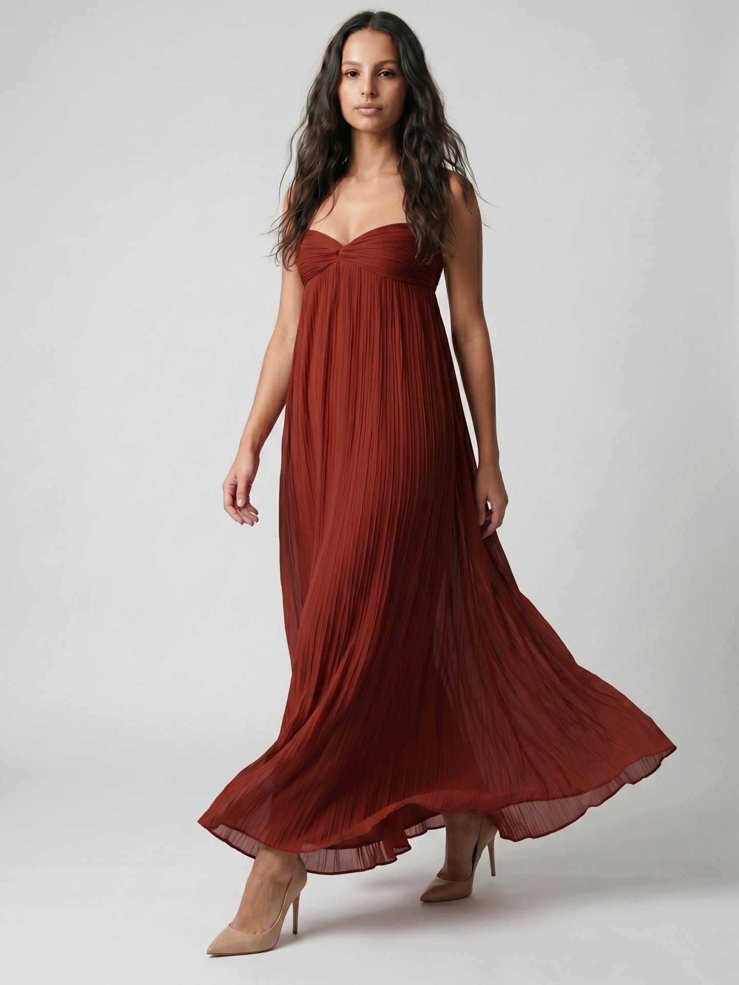 Wine Chiffon Empire Sweetheart Backless Ankle-Length Bridesmaid Dress