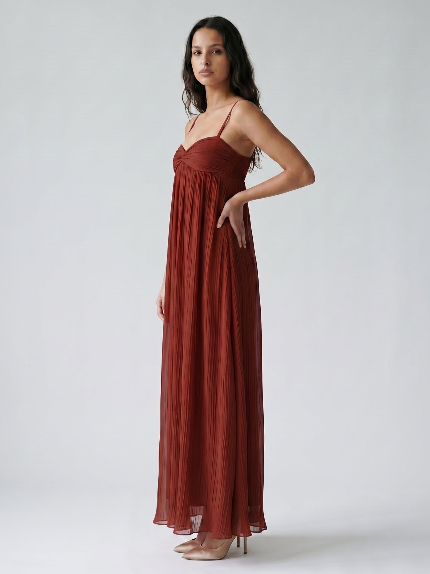 Wine Chiffon Empire Sweetheart Backless Ankle-Length Bridesmaid Dress