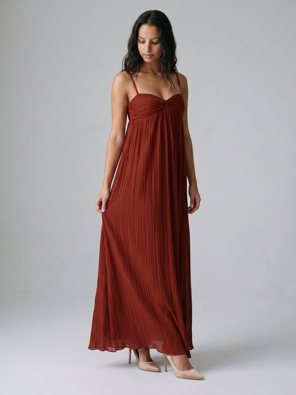 Wine Chiffon Empire Sweetheart Backless Ankle-Length Bridesmaid Dress
