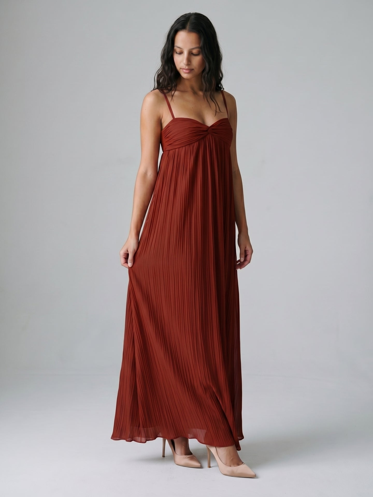 Wine Chiffon Empire Sweetheart Backless Ankle-Length Bridesmaid Dress