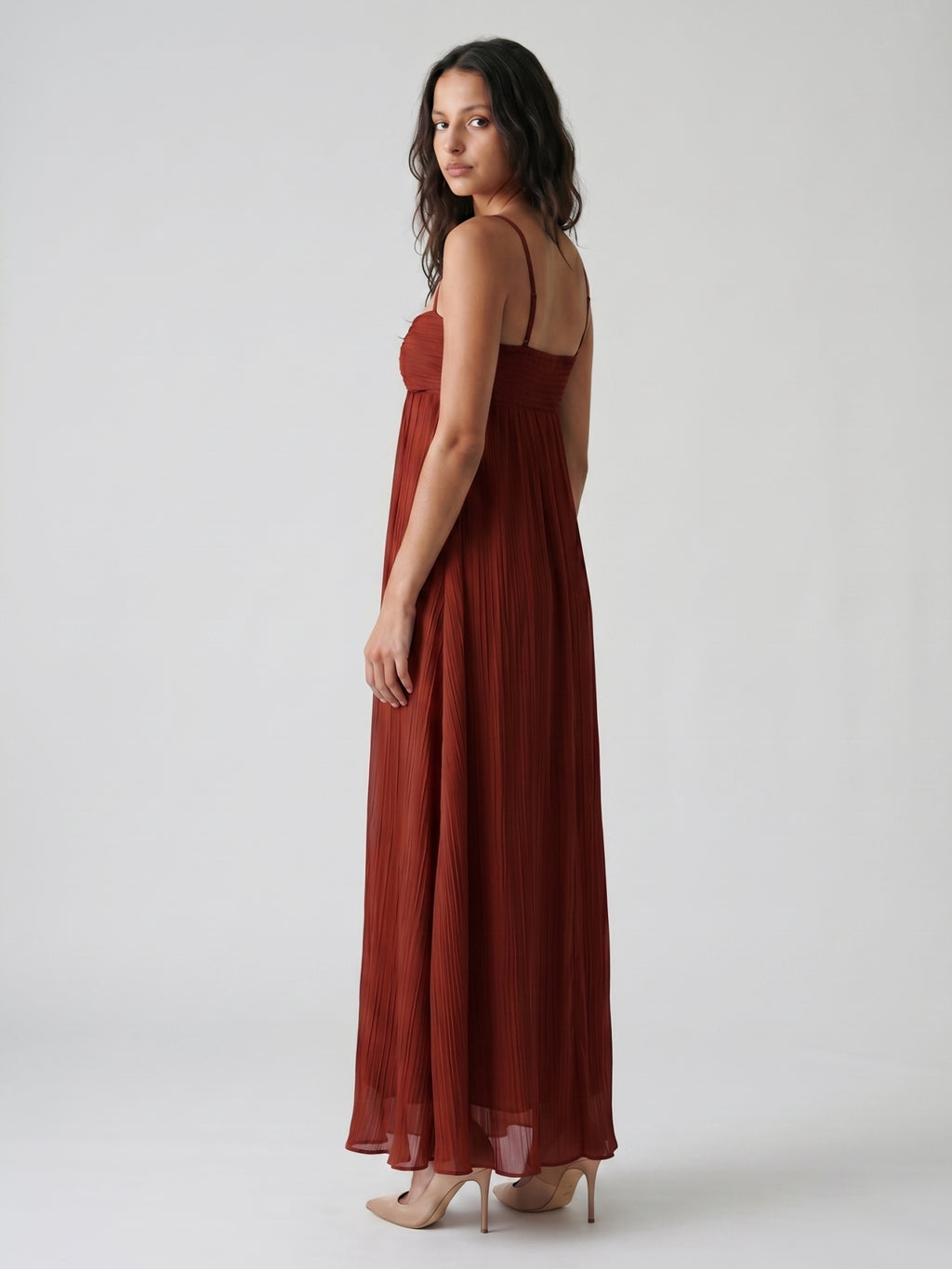 Wine Chiffon Empire Sweetheart Backless Ankle-Length Bridesmaid Dress