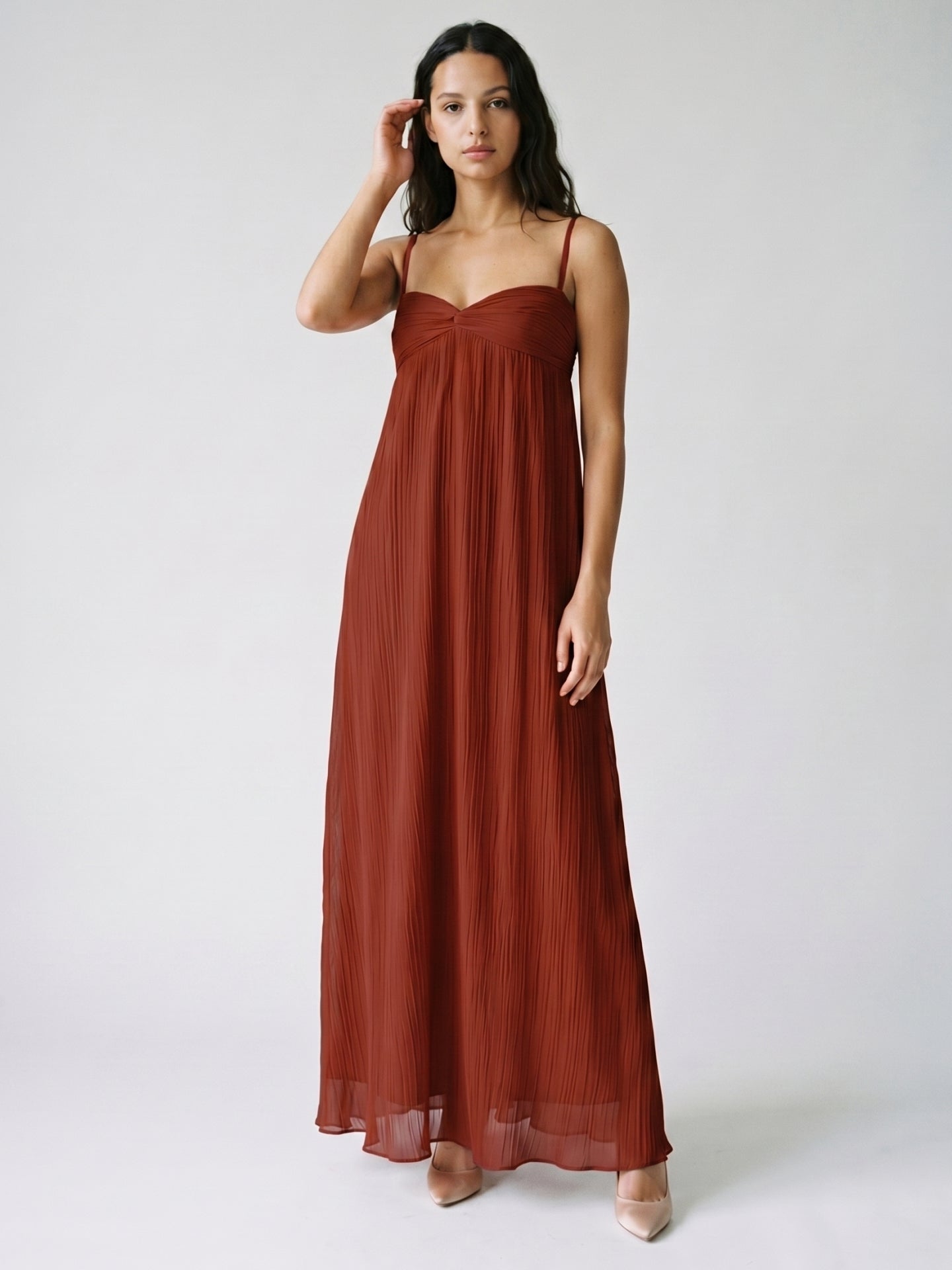 Wine Chiffon Empire Sweetheart Backless Ankle-Length Bridesmaid Dress