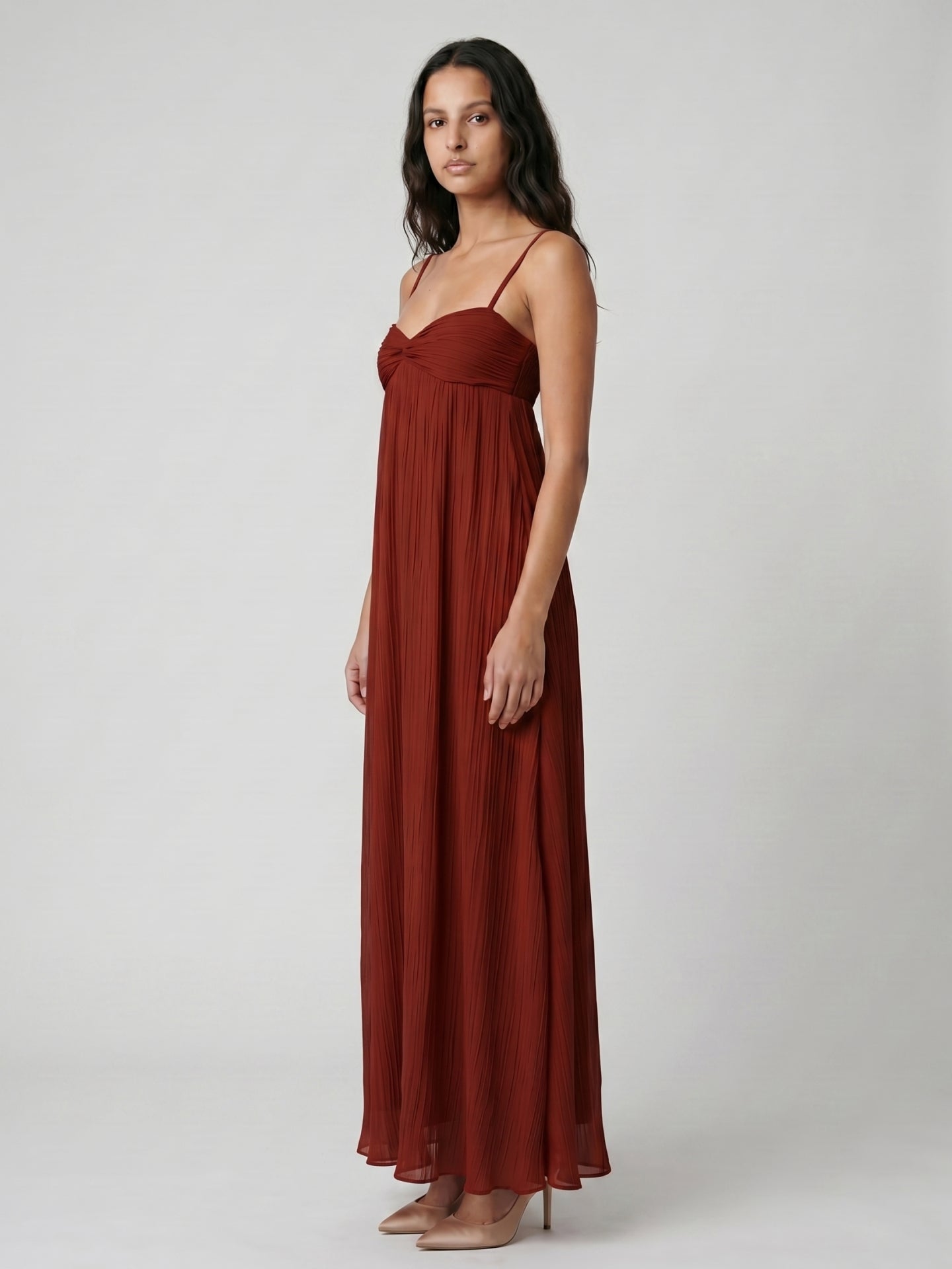 Wine Chiffon Empire Sweetheart Backless Ankle-Length Bridesmaid Dress