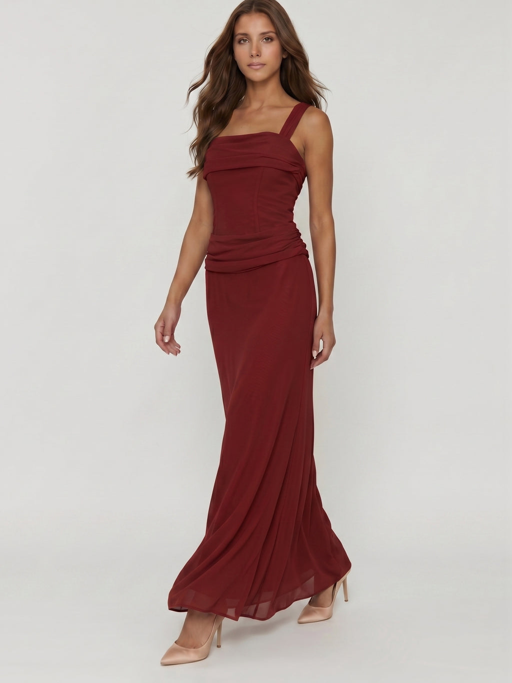 Wine Chiffon Sheath Halter Backless Ankle-Length Bridesmaid Dress