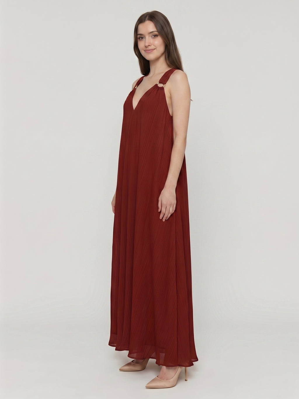 Wine Chiffon column Halter Lace-up Floor-Length Bridesmaid Dress