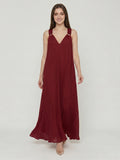 Wine Chiffon column Halter Lace-up Floor-Length Bridesmaid Dress