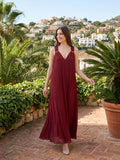 Wine Chiffon column Halter Lace-up Floor-Length Bridesmaid Dress