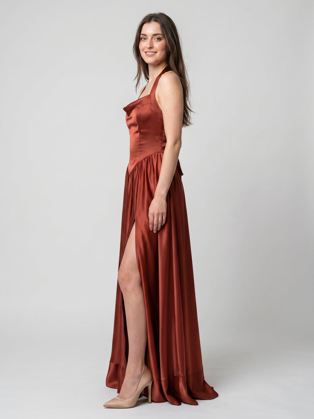 Wine Satin A-Line V-Neck Criss-Cross Straps Floor-Length Bridesmaid Dress