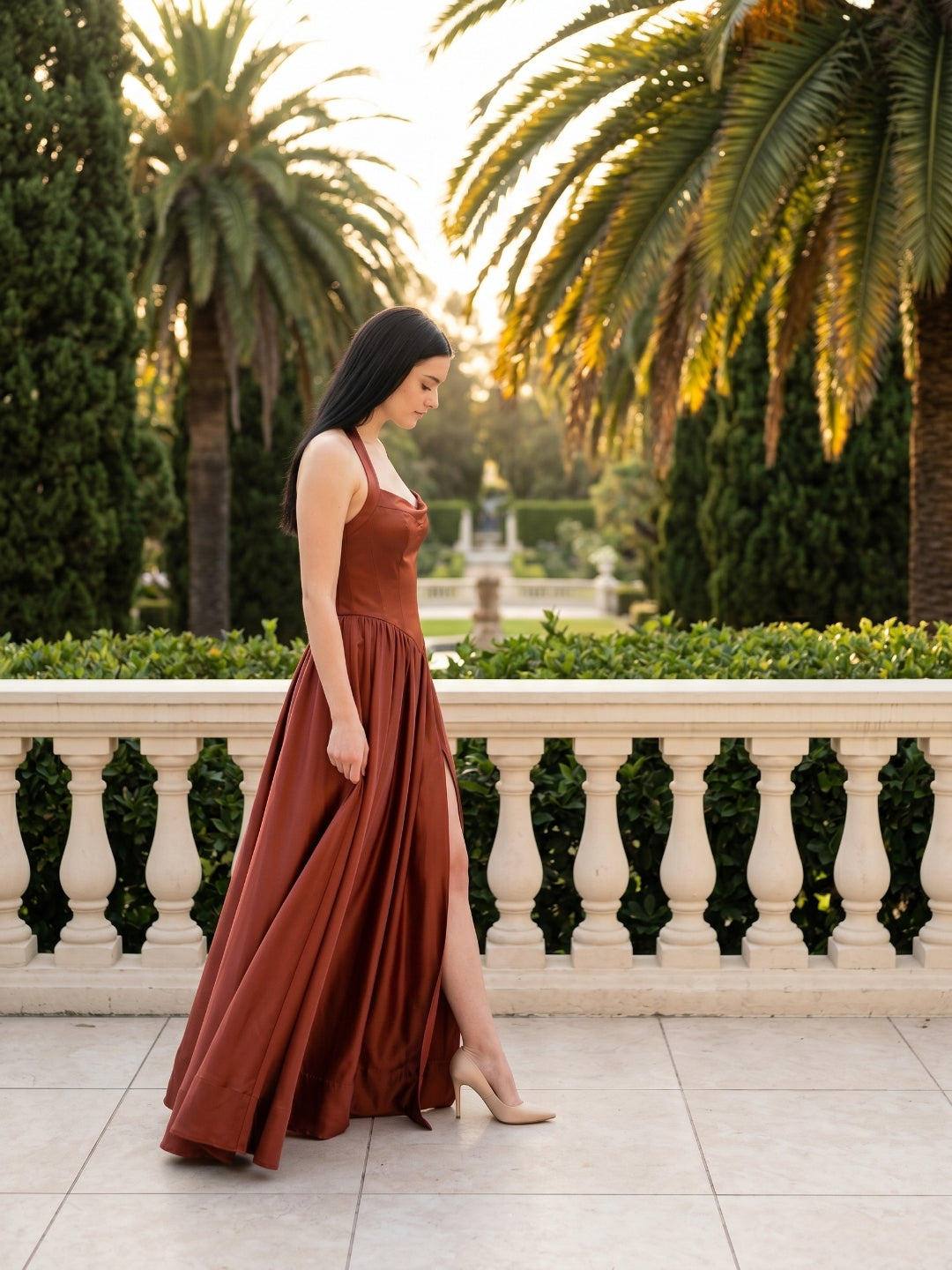 Wine Satin A-Line V-Neck Criss-Cross Straps Floor-Length Bridesmaid Dress