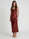 Wine Satin Sheath Square Neck Criss-Cross Straps Ankle-Length Bridesmaid Dress