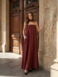 Wine Satin Sheath Straight Neck Off-the-Shoulder Bridesmaid Dress with Cape