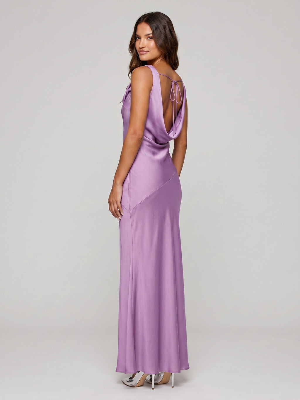 Wisteria Satin Mermaid Cowl Neck Backless Floor-Length Bridesmaid Dress