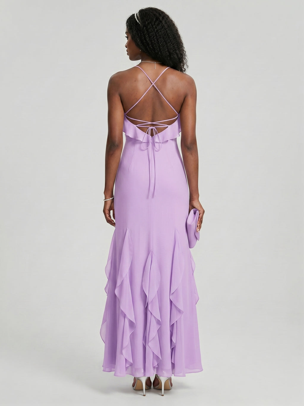Elegant Wisteria Chiffon Trumpet Halter neckline Ankle-Length Bridesmaid Dress