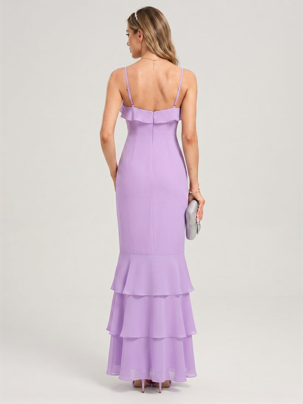 Coquette Wisteria Chiffon mermaid Straight Neck Back Zip Ankle-Length Bridesmaid Dress