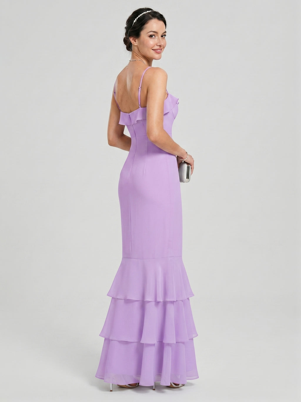 Coquette Wisteria Chiffon mermaid Straight Neck Back Zip Ankle-Length Bridesmaid Dress