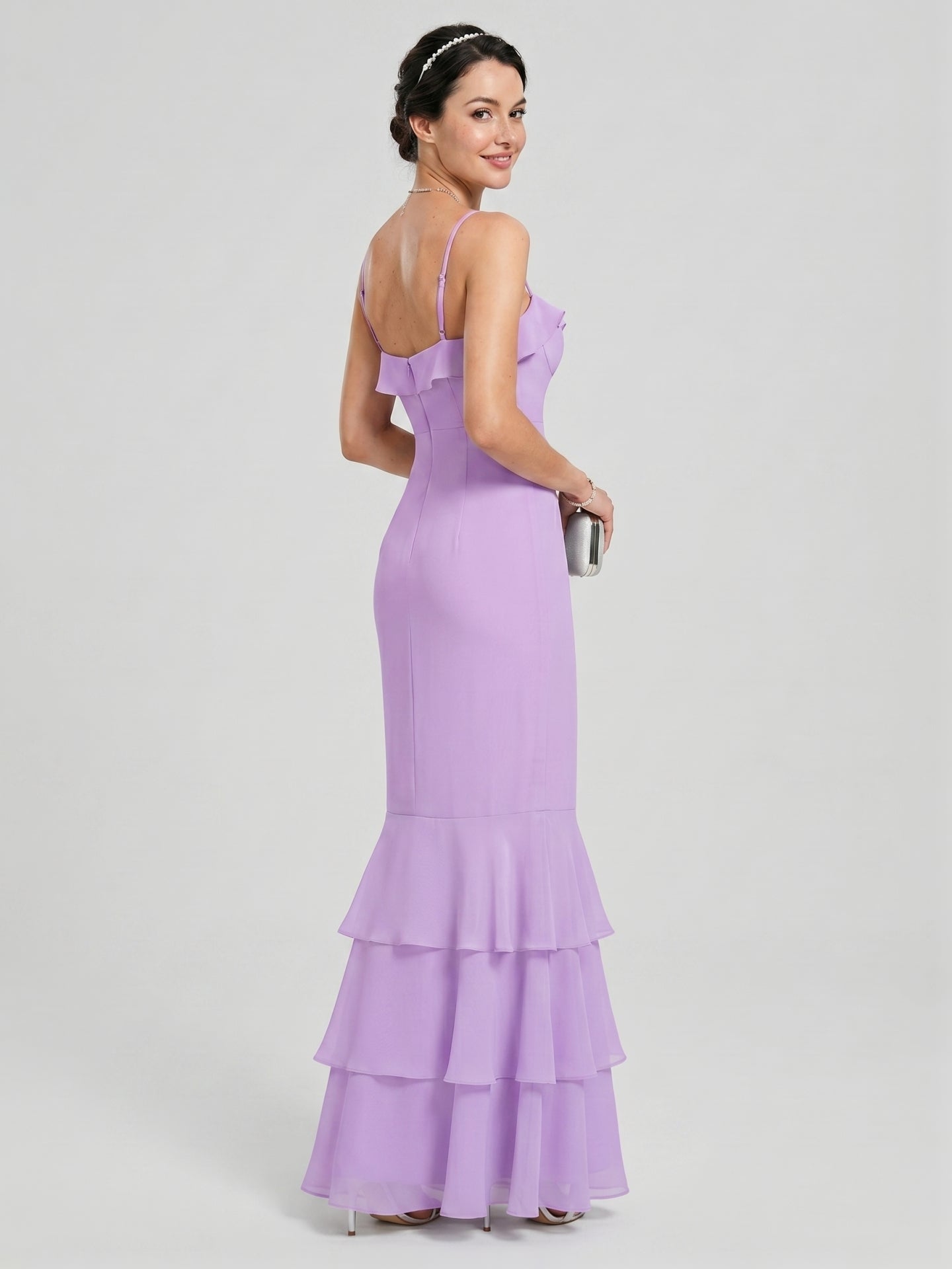 Coquette Wisteria Chiffon mermaid Straight Neck Back Zip Ankle-Length Bridesmaid Dress