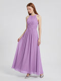 Wisteria Chiffon A-Line Halter Back Zip Floor-Length Bridesmaid Dress
