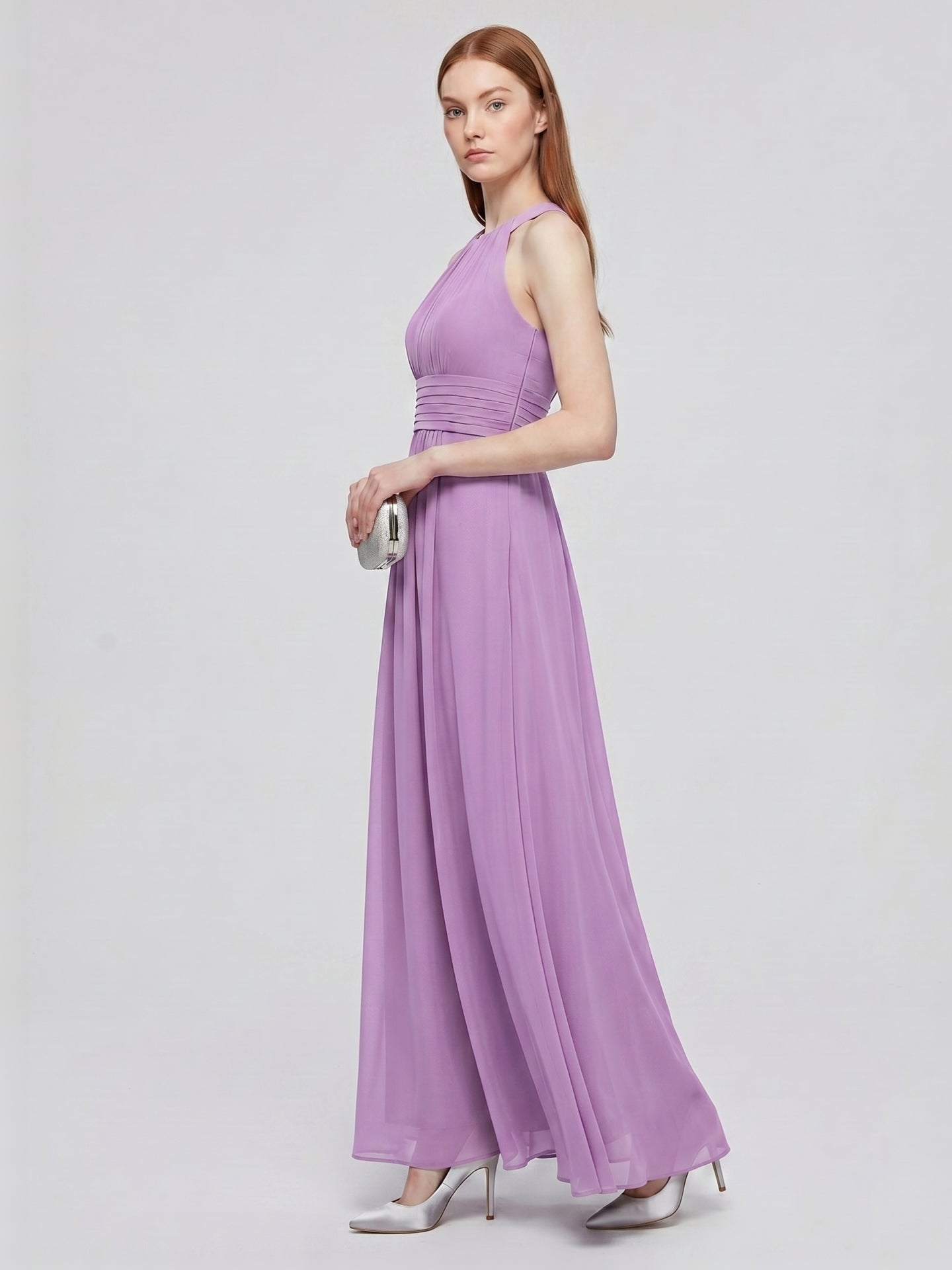 Wisteria Chiffon A-Line Halter Back Zip Floor-Length Bridesmaid Dress