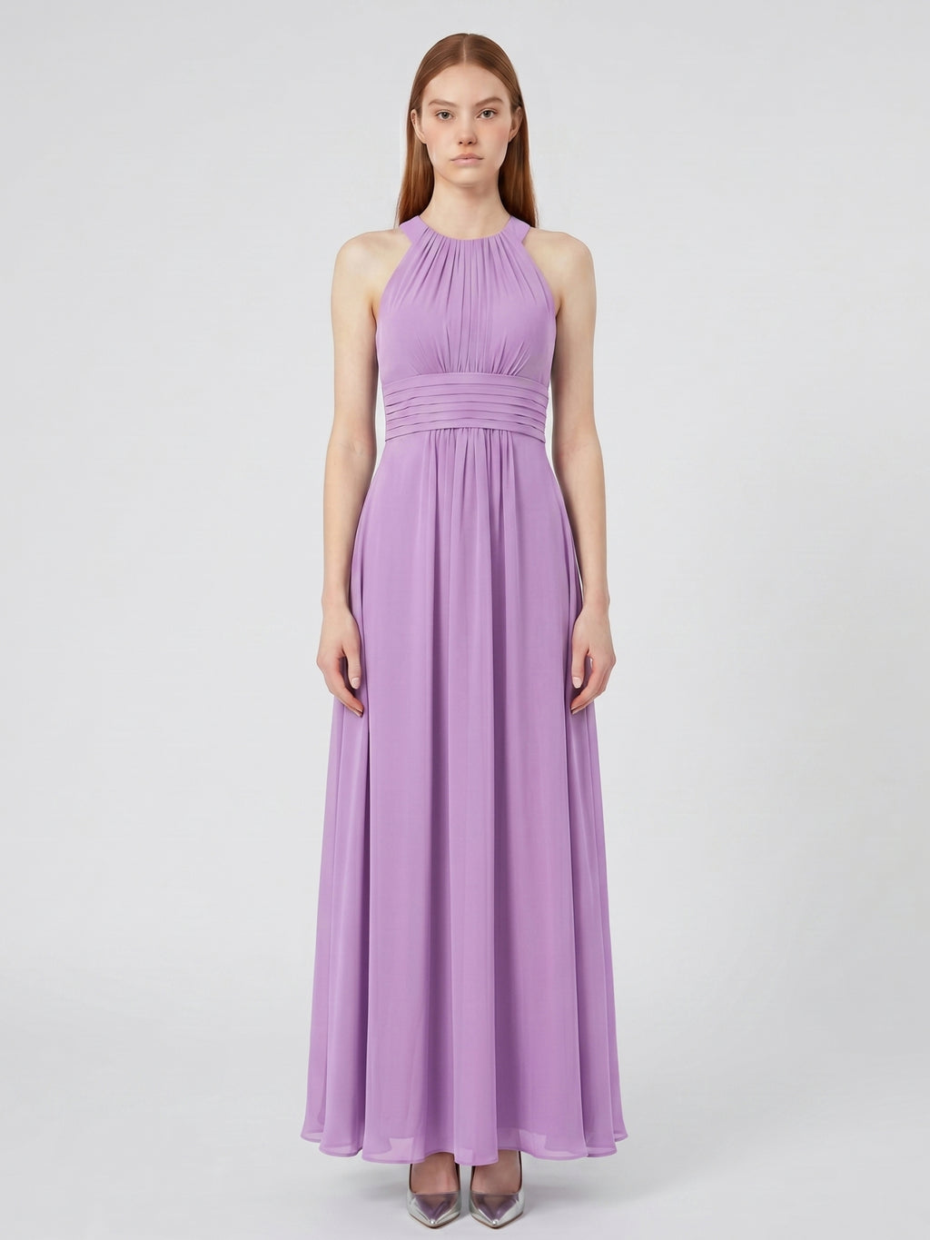 Wisteria Chiffon A-Line Halter Back Zip Floor-Length Bridesmaid Dress