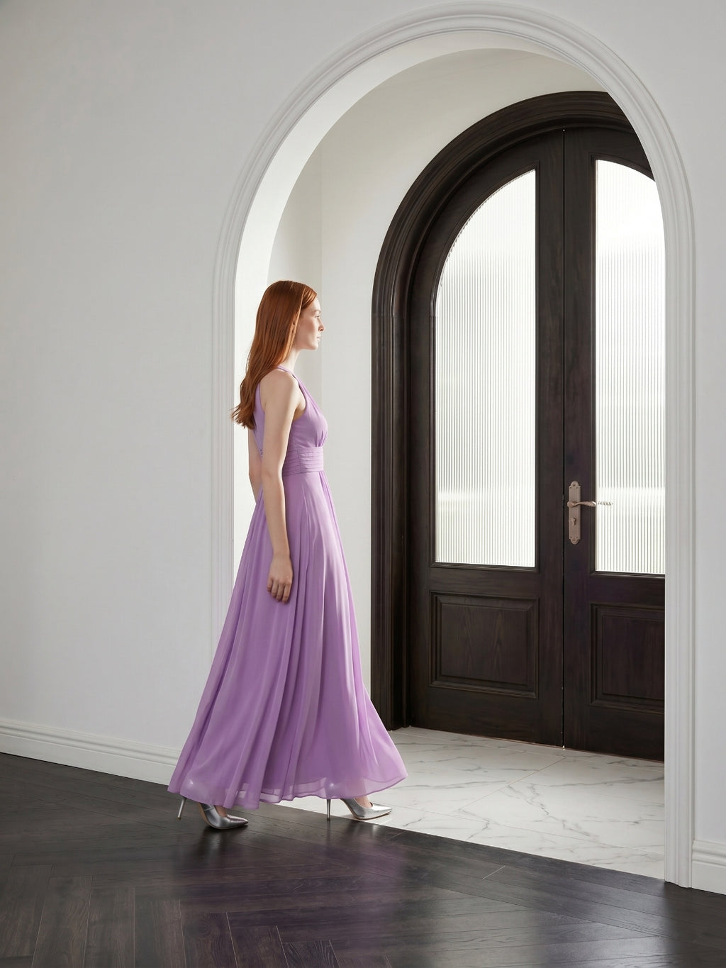 Wisteria Chiffon A-Line Halter Back Zip Floor-Length Bridesmaid Dress