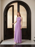 Wisteria Chiffon A-Line Halter Back Zip Floor-Length Bridesmaid Dress