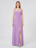 Wisteria Chiffon A-Line Square Neck Back Zip Floor-Length Bridesmaid Dress