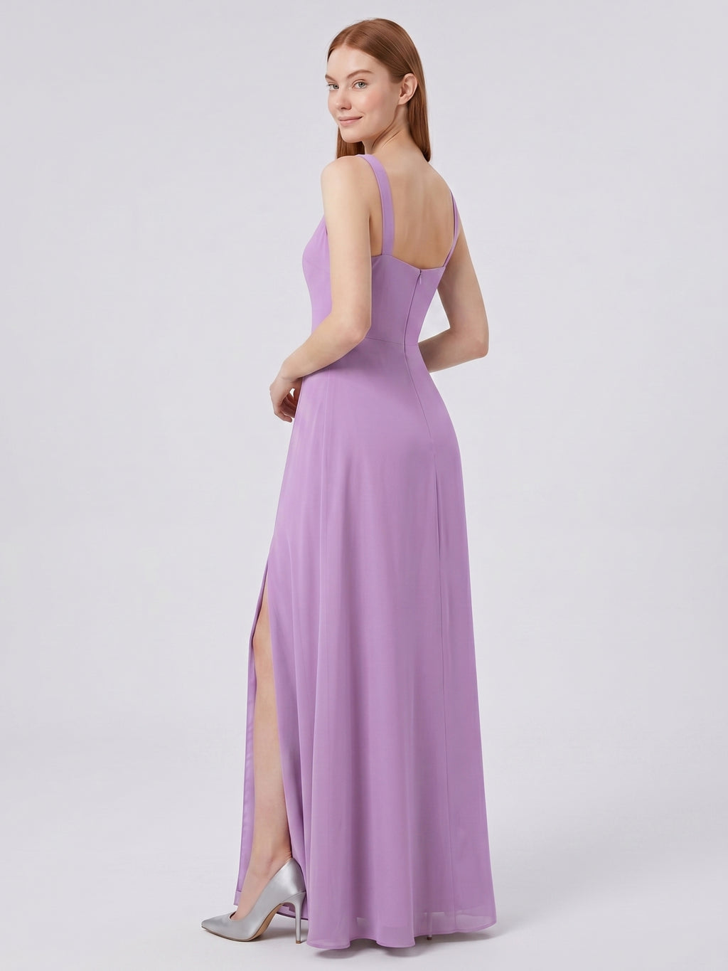 Wisteria Chiffon A-Line Square Neck Back Zip Floor-Length Bridesmaid Dress