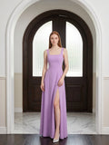 Wisteria Chiffon A-Line Square Neck Back Zip Floor-Length Bridesmaid Dress