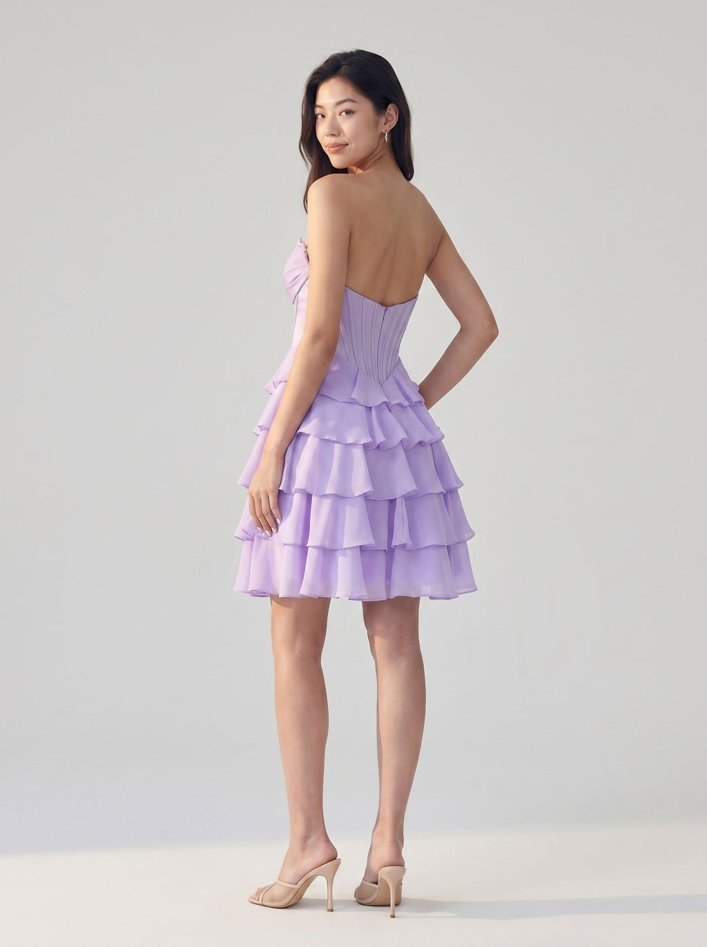 Wisteria Chiffon A-Line Sweetheart Back Zip Short Homecoming Dress with Ruffles