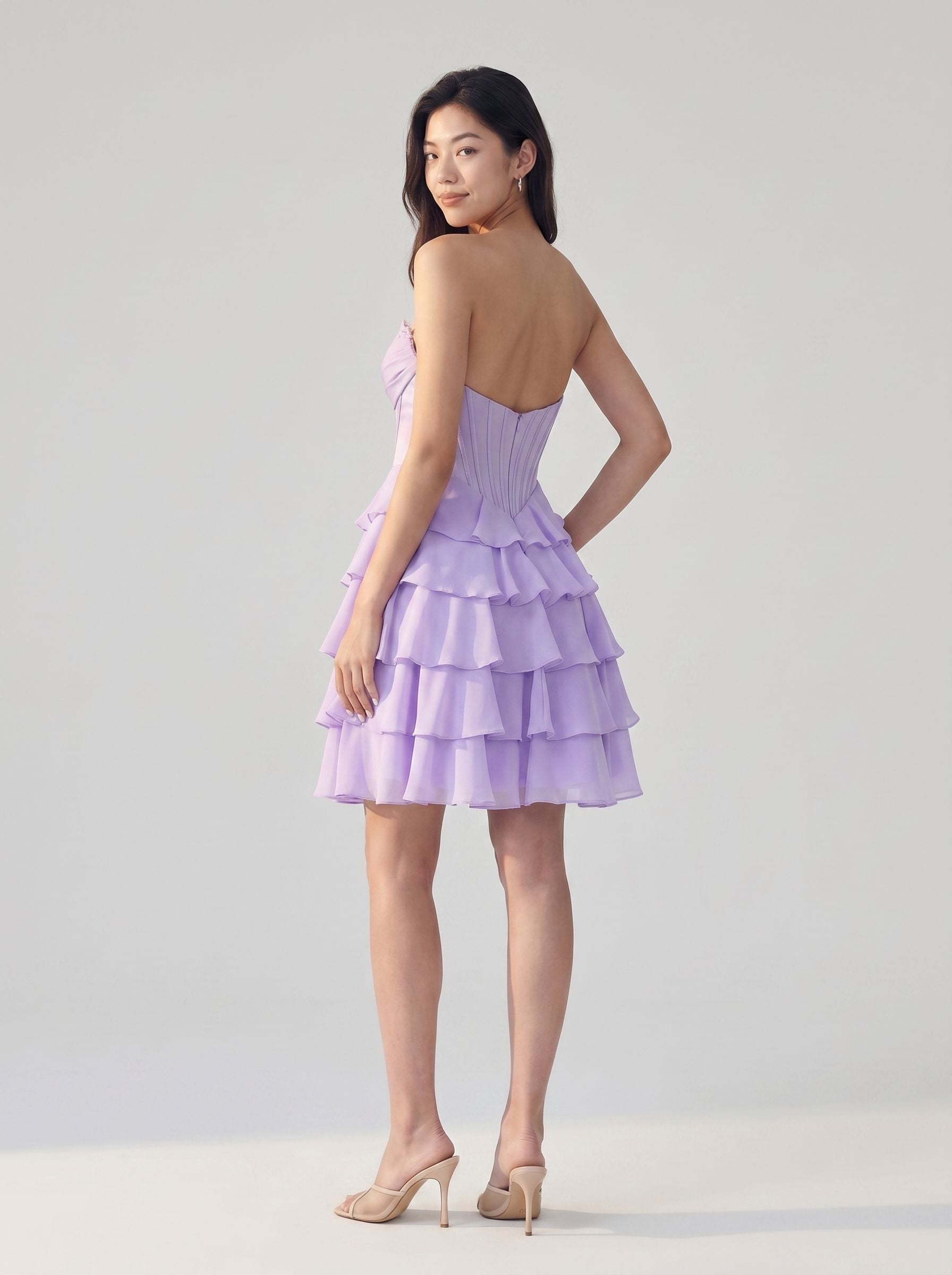 Wisteria Chiffon A-Line Sweetheart Back Zip Short Homecoming Dress with Ruffles