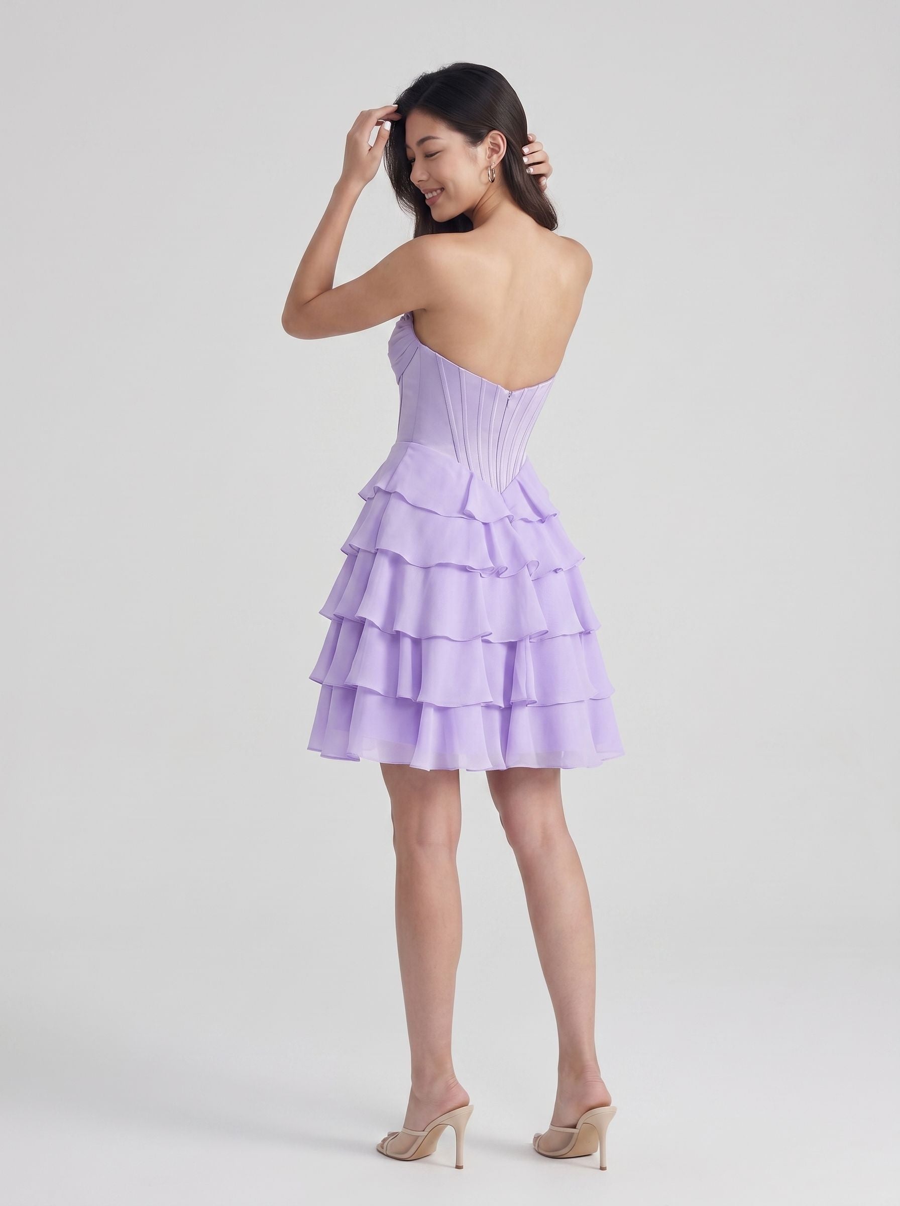 Wisteria Chiffon A-Line Sweetheart Back Zip Short Homecoming Dress with Ruffles