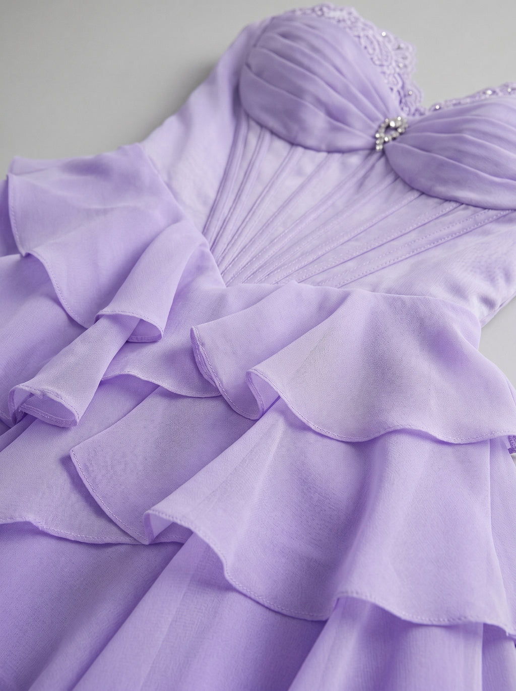 Wisteria Chiffon A-Line Sweetheart Back Zip Short Homecoming Dress with Ruffles